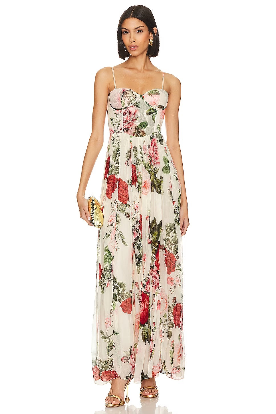 Hemant & Nandita Rose Print Long Dress, floral dress, dress, resort wear, women's clothing