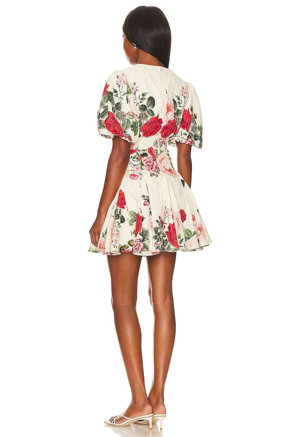 Hemant & Nandita Rose Print Short Dress, floral dress, mini dress, puffed sleeved dress, women's clothing