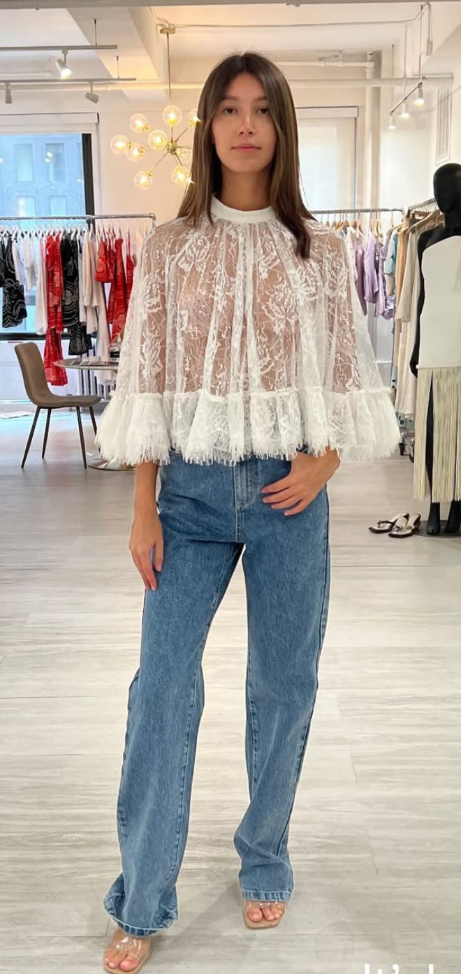 Hemant & Nandita Adra Tiered Cape Top, lace top, caped top, white top, fun top, women's clothing