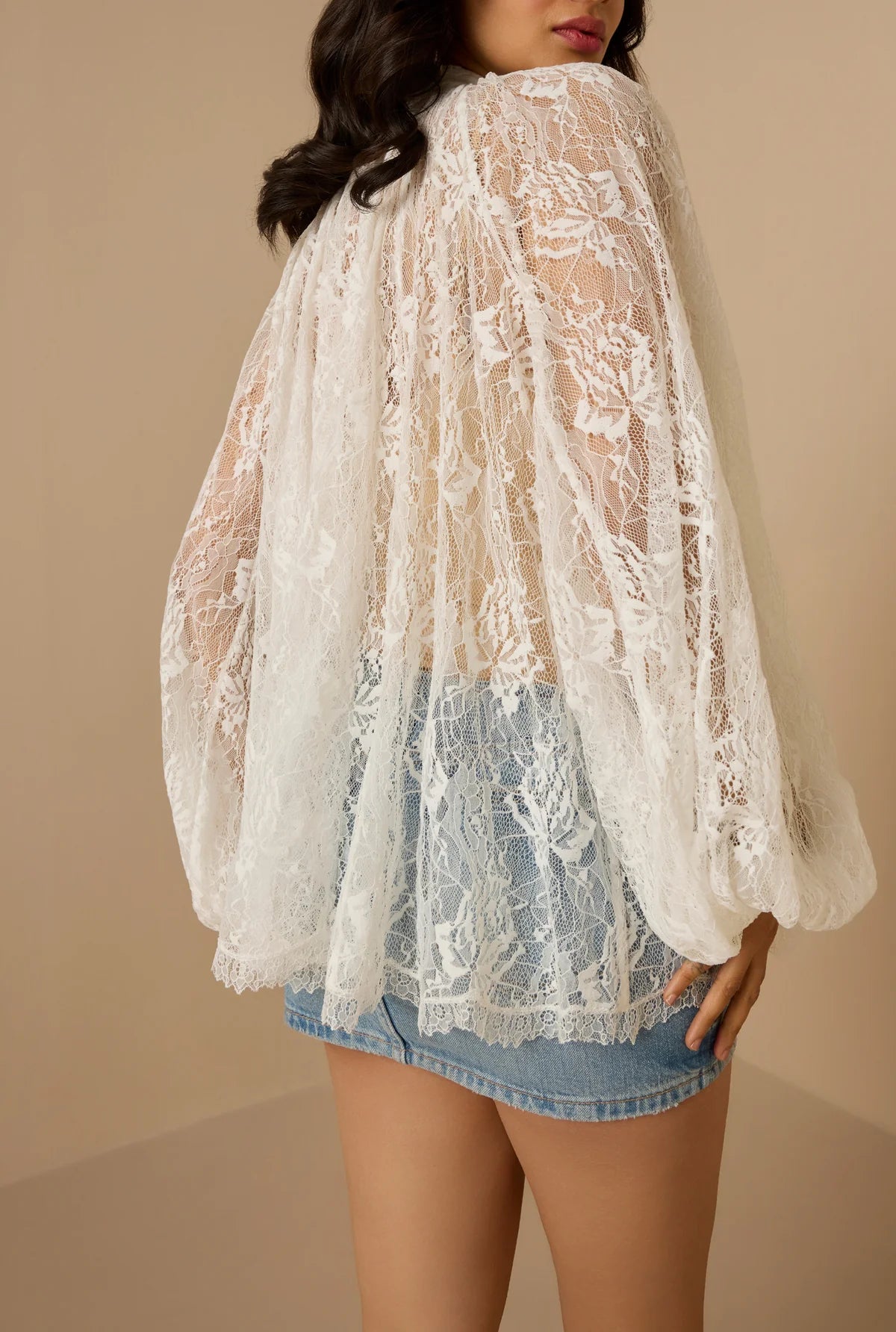 Hemant & Nandita Adra Tiered Cape Top, lace top, caped top, white top, fun top, women's clothing