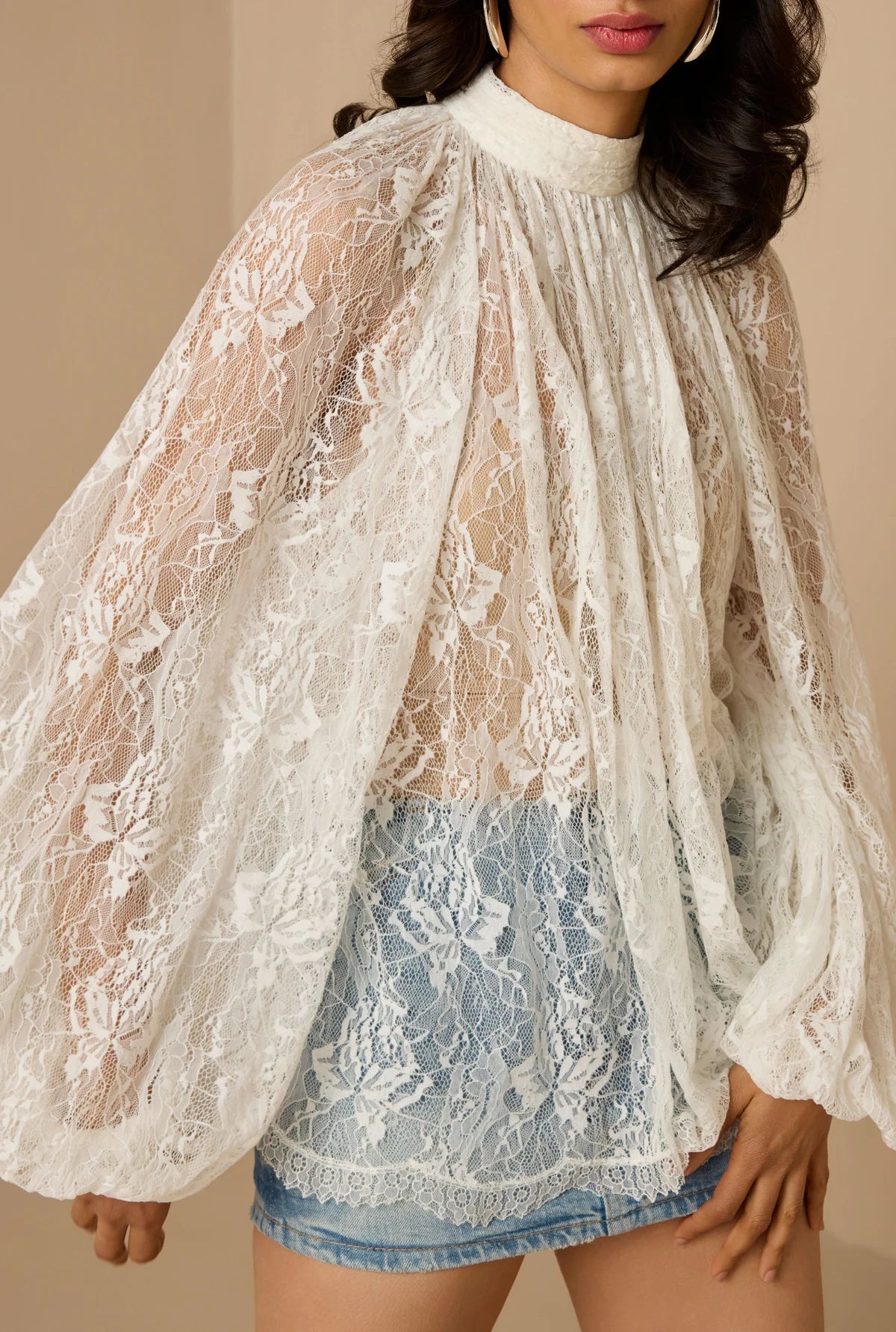 Hemant & Nandita Adra Tiered Cape Top, lace top, caped top, white top, fun top, women's clothing