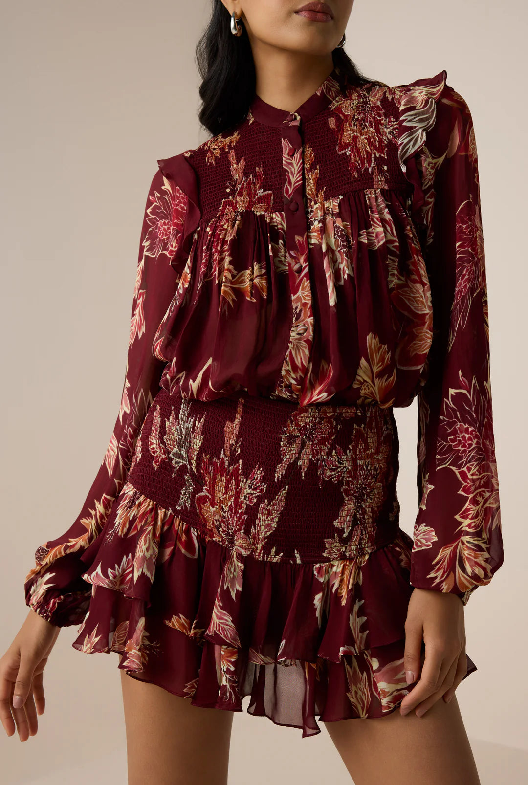 Hemant & Nandita Niya Smocked Skirt, floral skirt, mini skirt, matching set, women's clothing