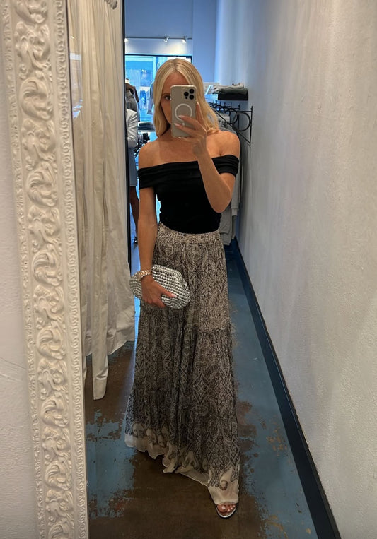 Hemant & Nandita Tiered Maxi Skirt, maxi skirt, dressy, skirt, long skirt, women's clothing
