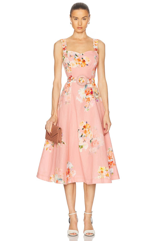 Hemant & Nandita Midi Dress with Buckle Belt, floral dress, midi dress, sundress, women's clothing