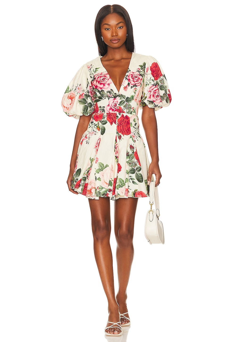 Hemant & Nandita Rose Print Short Dress, floral dress, mini dress, puffed sleeved dress, women's clothing