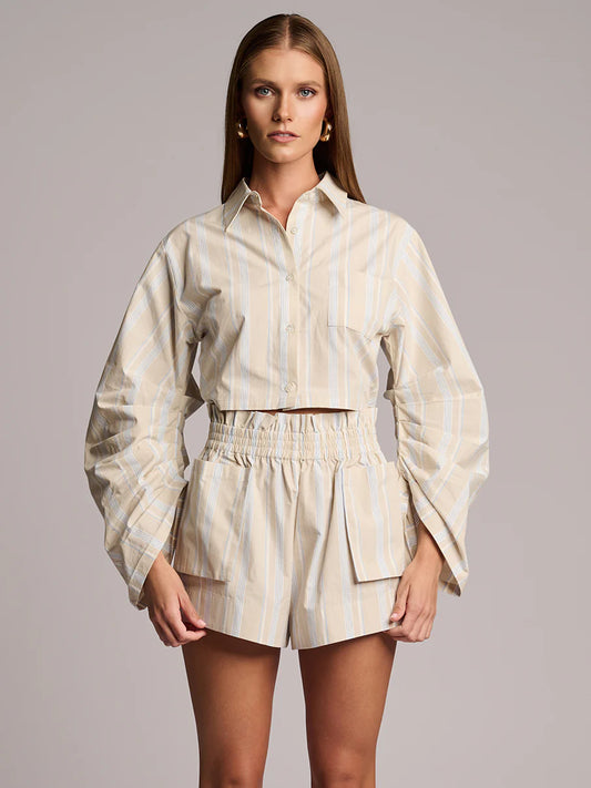 Hevron Raquel Top, Featuring pleats inside the arms and billowy sleeves, cut-out in the back with a charming tie, button-front design, women's clothing