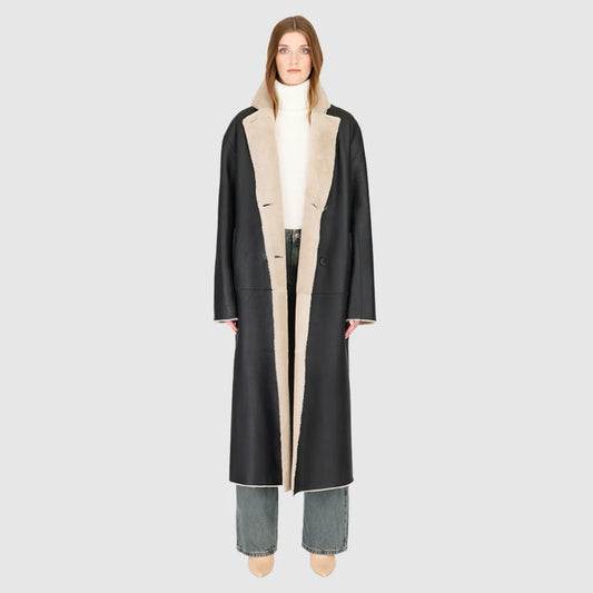 Hiso Danielle Shearling Coat, long coat, outerwear, leather, shearling coat, women's clothing