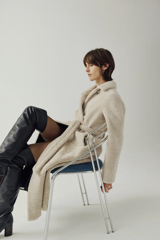 Hiso Ember Shearling Coat, shearling coat, long coat, outerwear, women's clothing