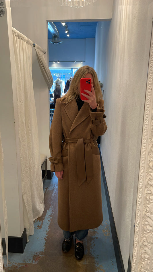 Hiso Everly Long Coat w/Leather Trim, long coat, outerwear, coat, women's clothing