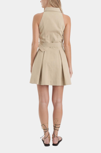Karina Grimaldi Mavi Denim Mini Dress, khaki dressis a sleeveless, button-front dress with a matching belt, women's clothing