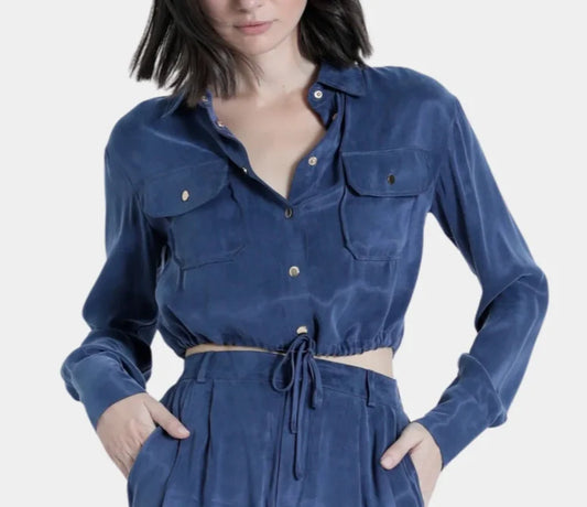 Karina Grimaldi Willa Top, button down cropped top, long sleeve top, shirt, women's clothing