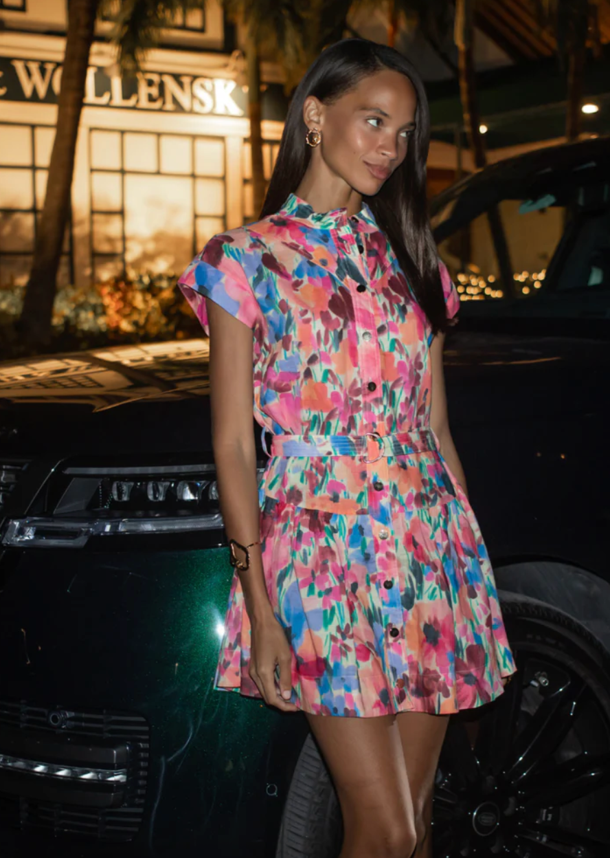 Karina Grimaldi Zellie Print Mini Dress, mini dress, floral print, resort wear, women's clothing
