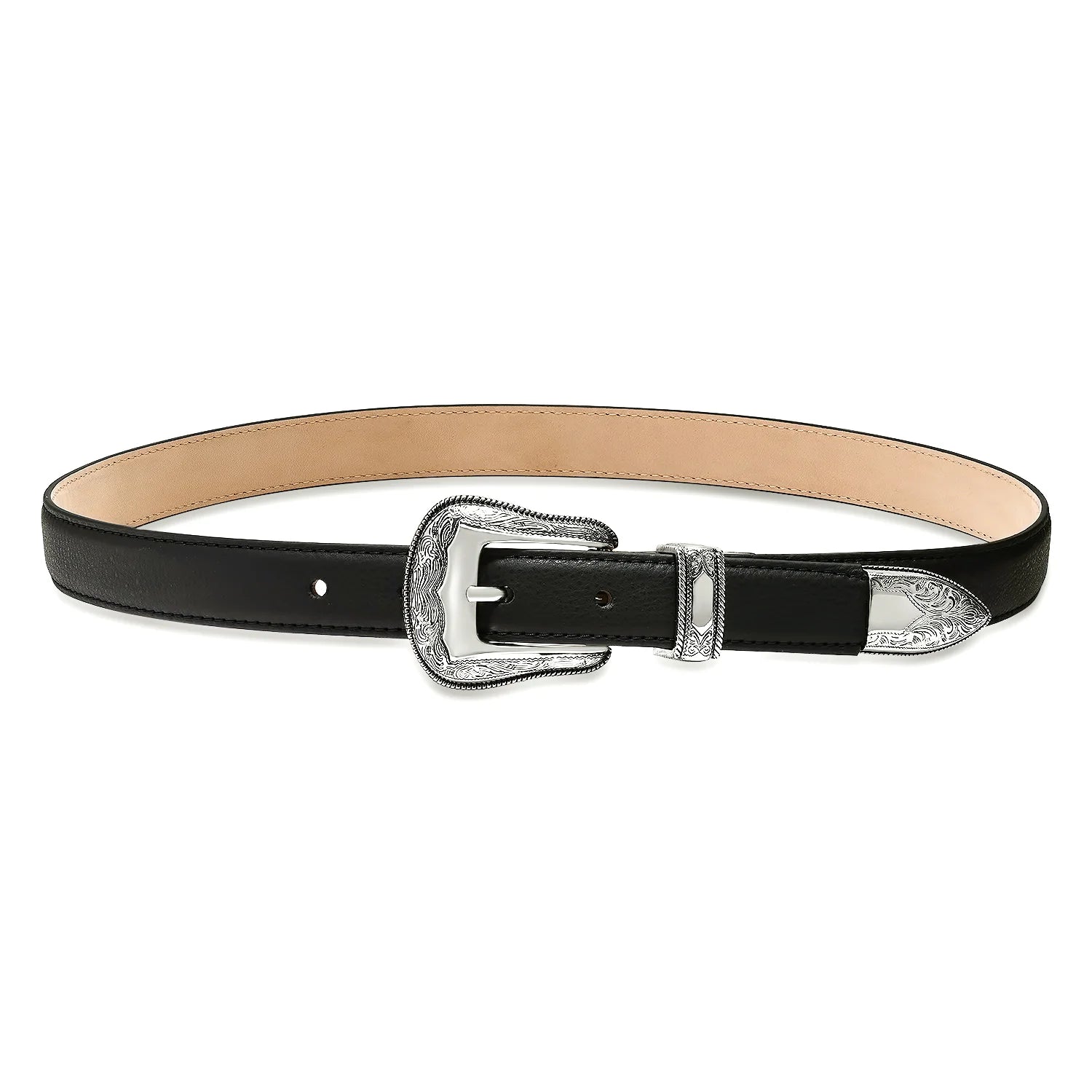 Laurel & Gold Westlake Belt, western inspired belt, black leather, silver buckle belt, women's accessories