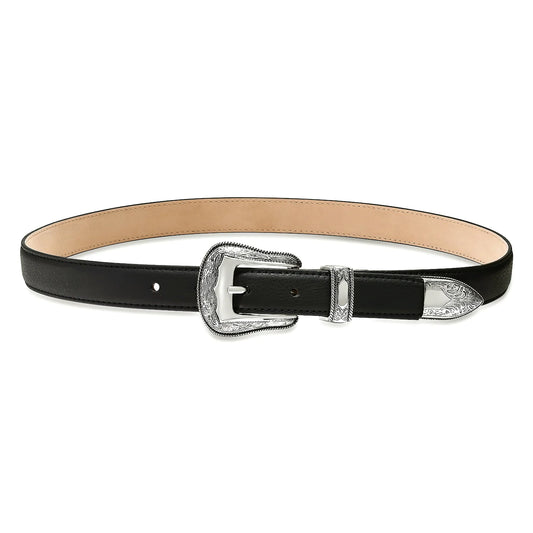 Laurel & Gold Westlake Belt, western inspired belt, black leather, silver buckle belt, women's accessories