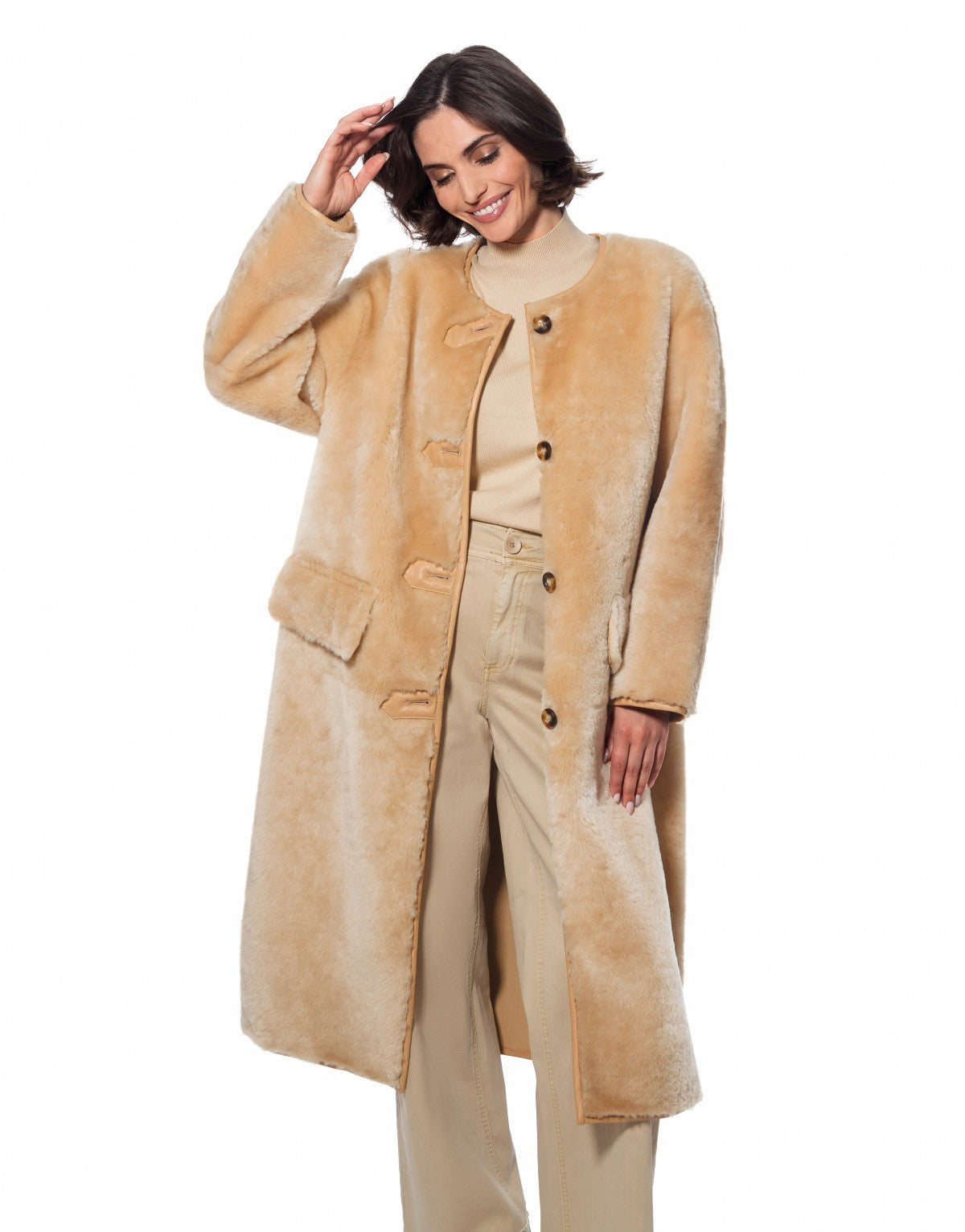 Linda Richards Double Face Long Coat, lamb fur coat, fur coat, long coat, outerwear, women's clothing