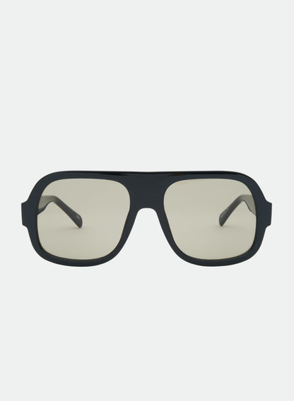 OTRA Malia Sunglasses, oversized square aviator-style sunglasses with a matte black frame and light beige-tinted lenses, women's accessories
