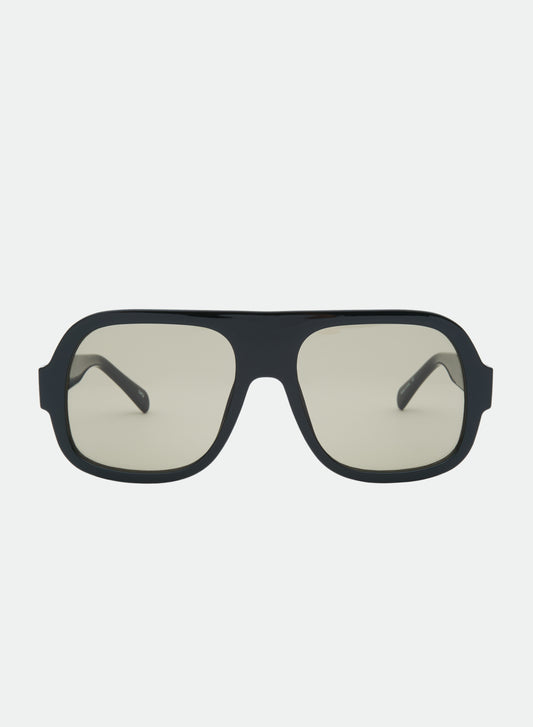 OTRA Malia Sunglasses, oversized square aviator-style sunglasses with a matte black frame and light beige-tinted lenses, women's accessories