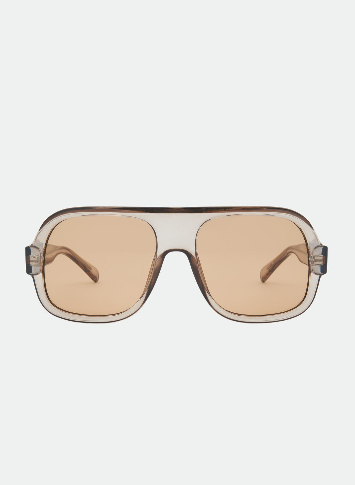 OTRA Malia Sunglasses, Aviator-style sunglasses with a translucent smoky brown frame and warm tan lenses, women's accessories