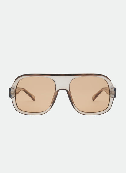 OTRA Malia Sunglasses, Aviator-style sunglasses with a translucent smoky brown frame and warm tan lenses, women's accessories