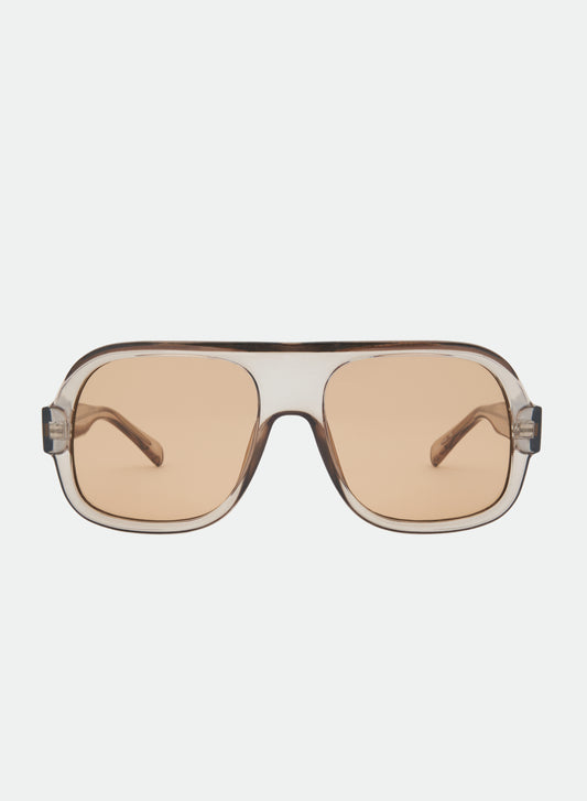 OTRA Malia Sunglasses, Aviator-style sunglasses with a translucent smoky brown frame and warm tan lenses, women's accessories