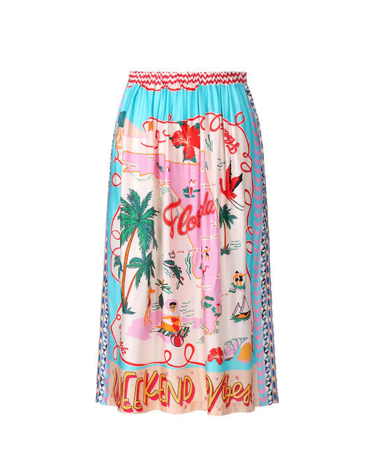 Me369 Alexa Skirt, printed pleated mix pattern vintage style midi skirt with a multi-colored, skirt, women's clothing