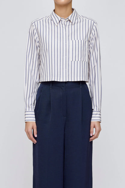 Moussy MV Basic Cropped Striped Shirt, cropped button down shirt, striped shirt, long sleeved shirt, women's clothing