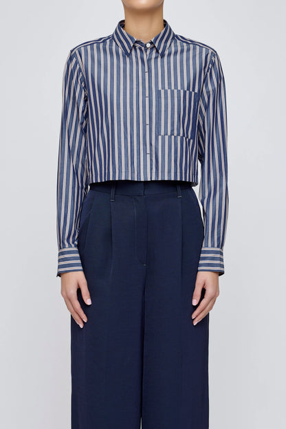 Moussy MV Basic Cropped Striped Shirt, cropped button down shirt, striped shirt, long sleeved shirt, women's clothing