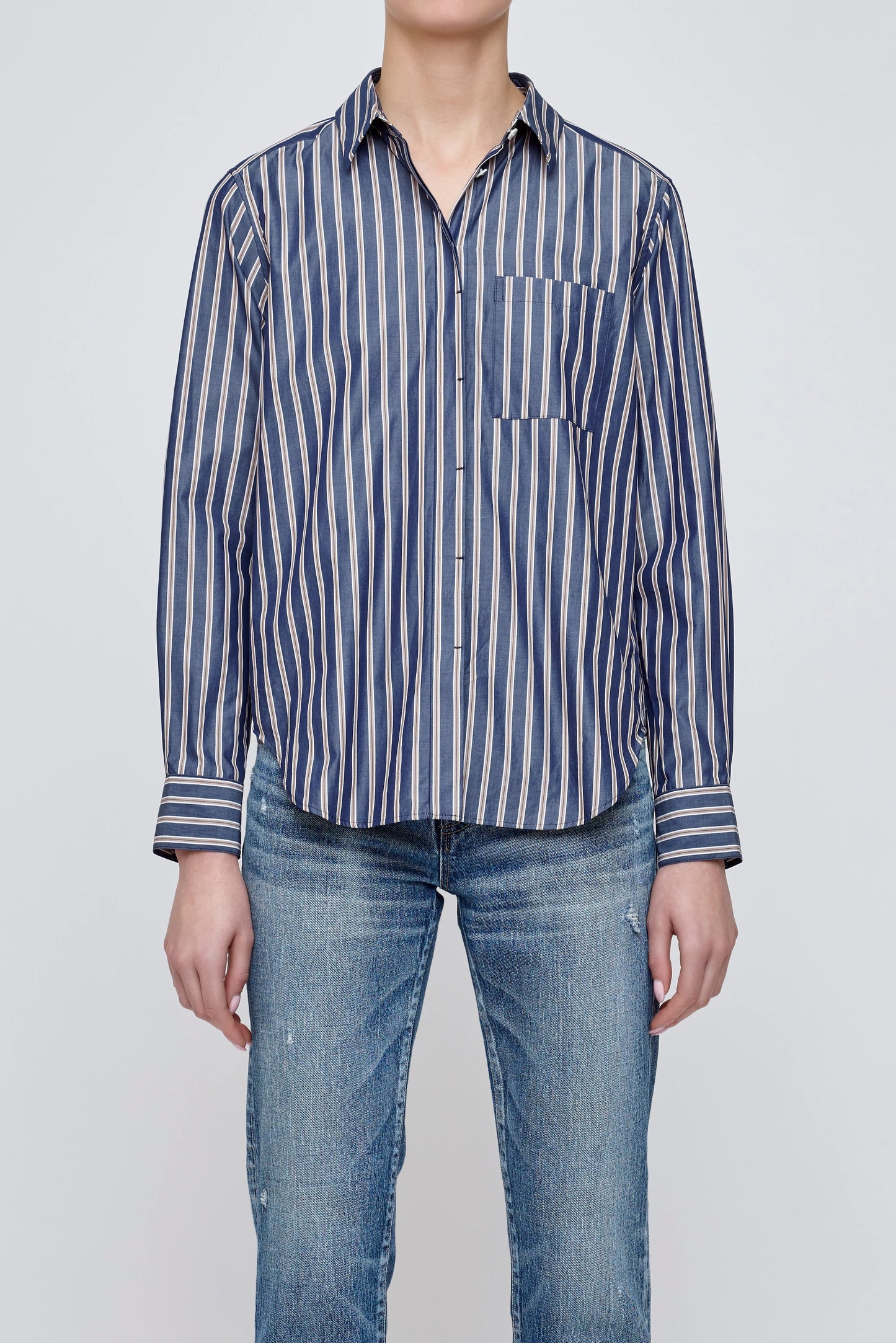 Moussy MV Basic Striped Shirt, button down striped shirt, long sleeved shirt, women's clothing