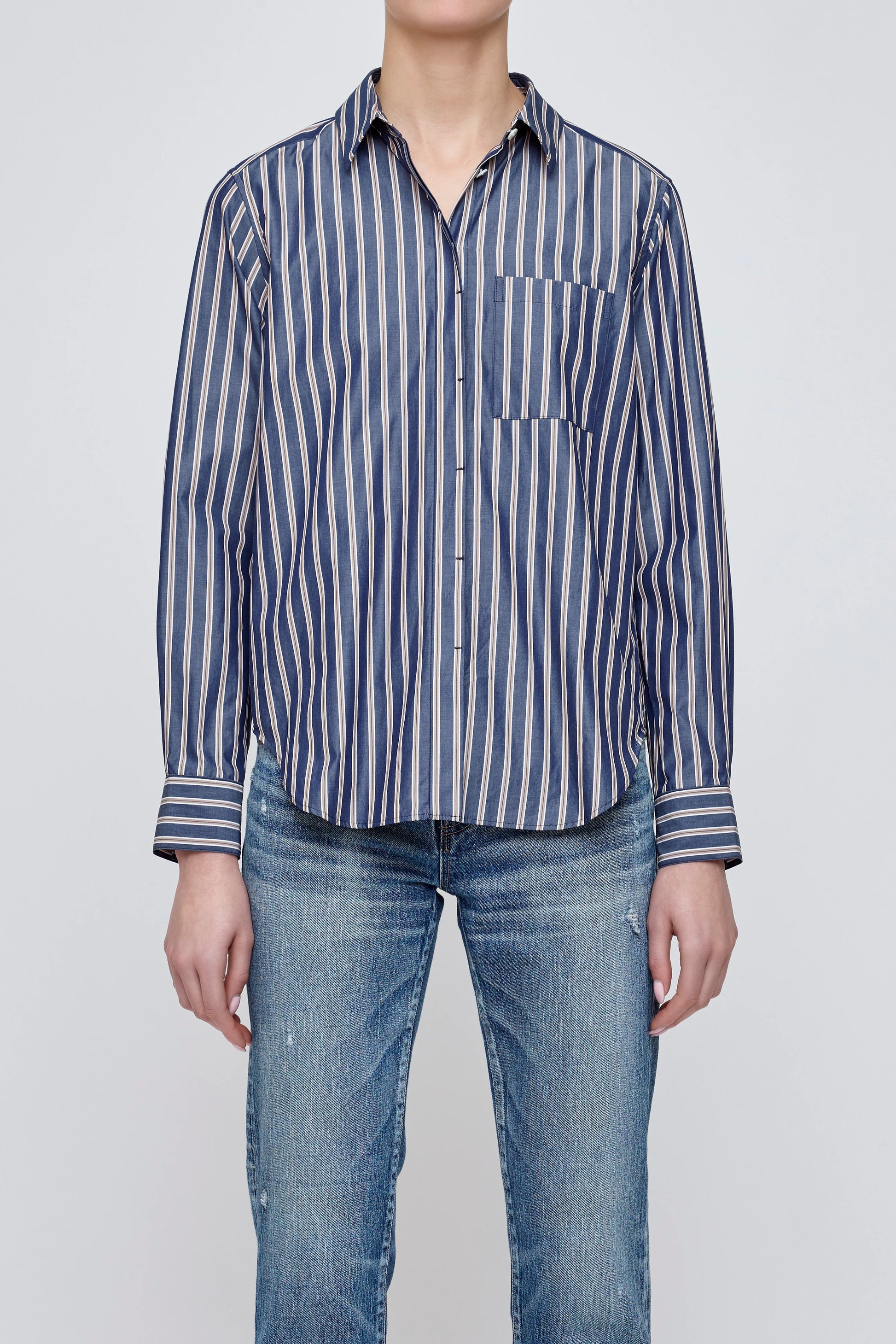 Moussy MV Basic Striped Shirt, button down striped shirt, long sleeved shirt, women's clothing