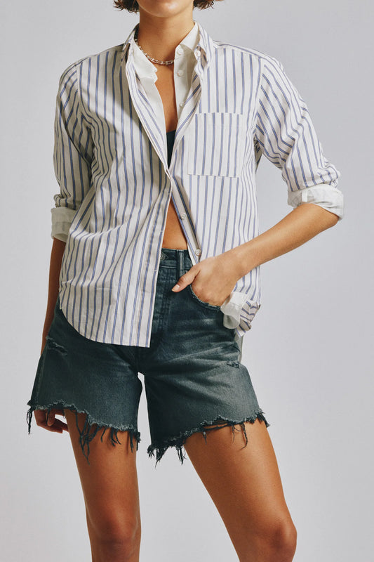 Moussy MV Basic Striped Shirt, button down striped shirt, long sleeved shirt, women's clothing