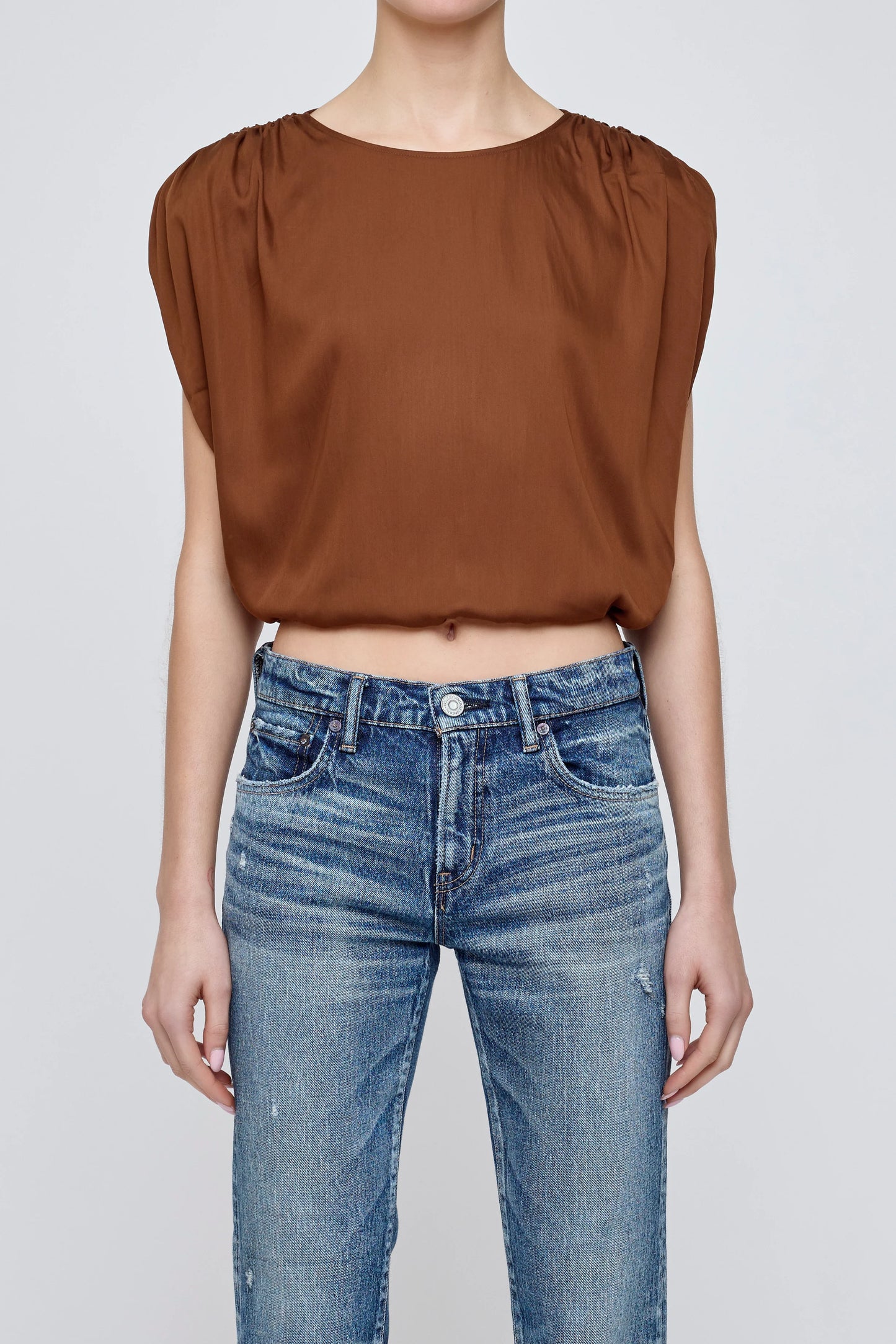 Moussy MV Satin Shell Cap Top, A sleeveless blouse with voluminous drape and effortless versatility, women's clothing