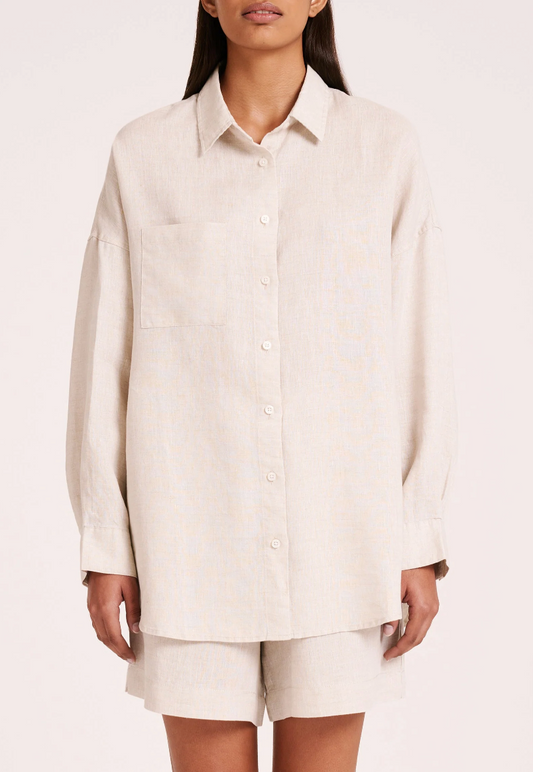 Nude Lucy Lounge Heritage Linen Shirt, long sleeved linen shirt, button down shirt, dress shirt, women's clothing