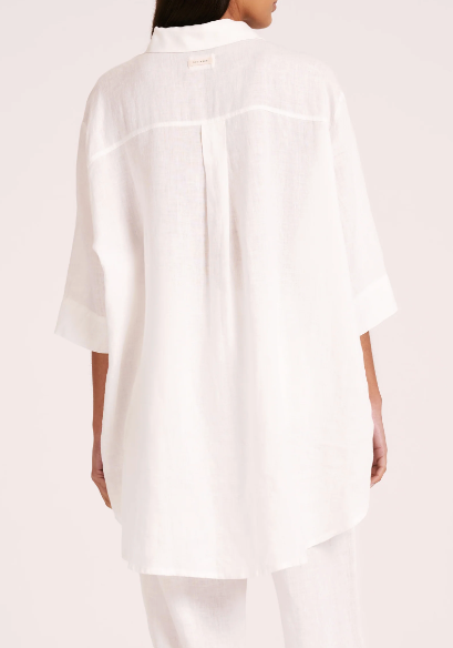 Nude Lucy Lounge Linen Longline Shirt, oversized linen shirt, button down shirt, linen shirt, white shirt, women's clothing