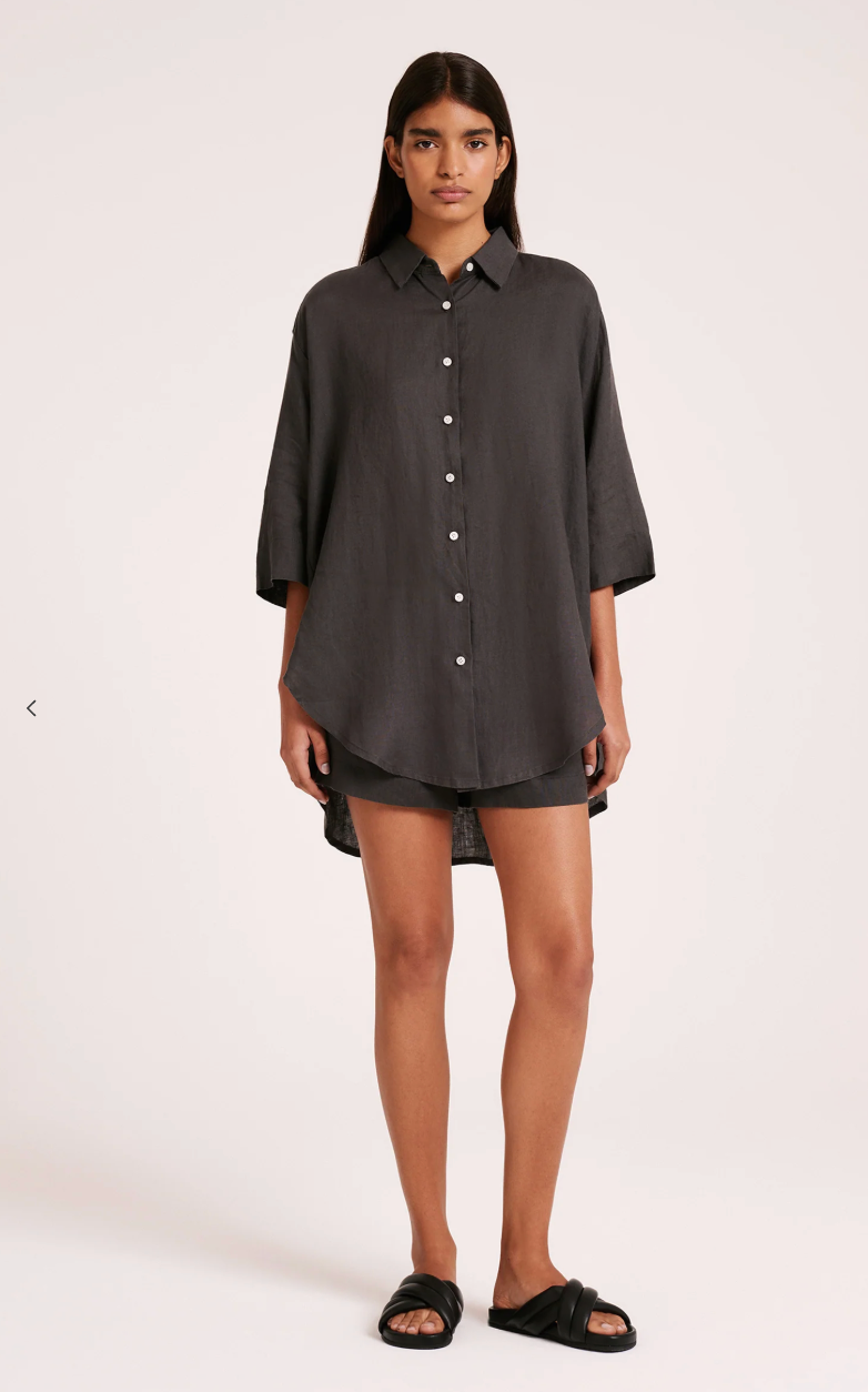 Nude Lucy Lounge Linen Longline Shirt, oversized linen shirt, button down shirt, linen shirt, white shirt, women's clothing