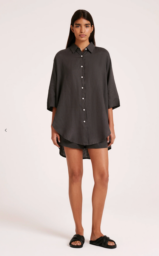 Nude Lucy Lounge Linen Longline Shirt, oversized linen shirt, button down shirt, linen shirt, white shirt, women's clothing