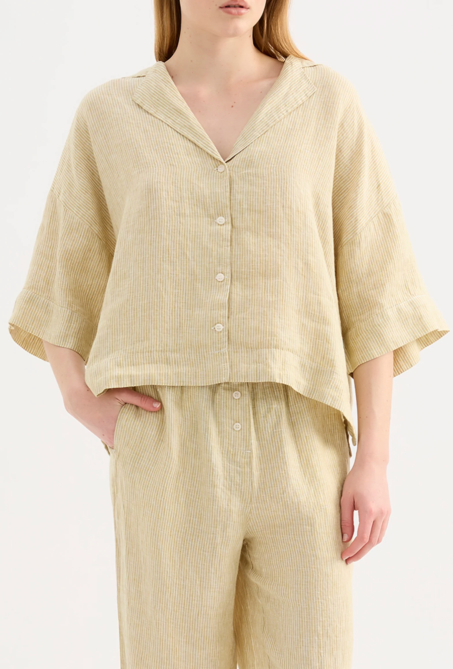 Nude Lucy Lounge Stripe Linen Shirt, button down short sleeved striped shirt, women's clothing