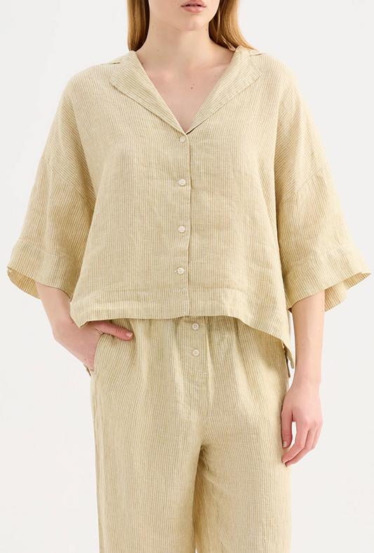 Nude Lucy Lounge Stripe Linen Shirt, button down short sleeved striped shirt, women's clothing