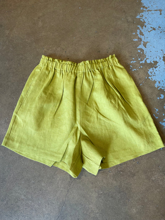 Nude Lucy Theo Linen Short, 100% Linen shorts, high waisted short, elasticated paper bag waistband and side seam pockets, women's clothing