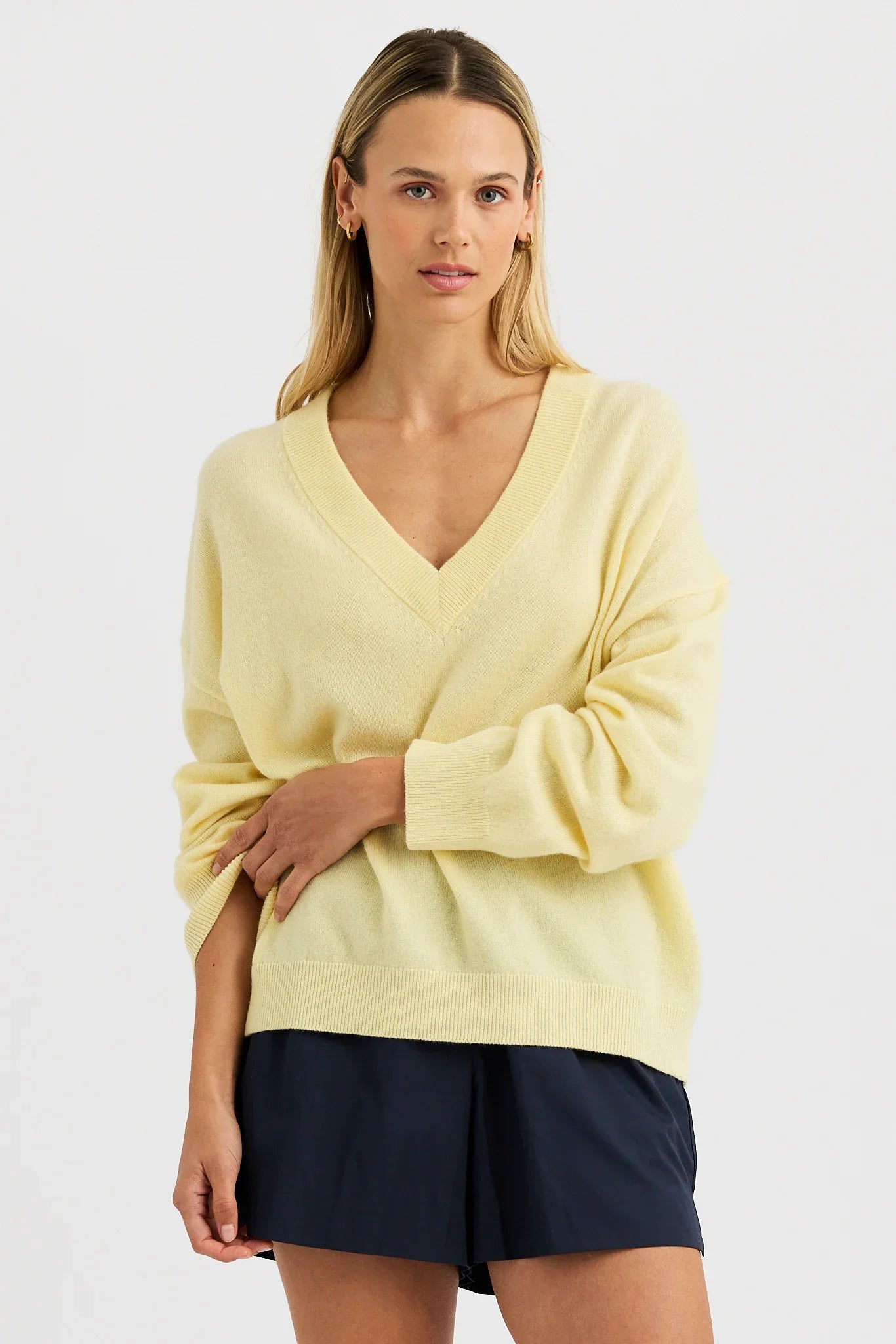 One Grey Day Catherine Cashmere V-Neck, v-neck sweater, cashmere sweater, women's clothing