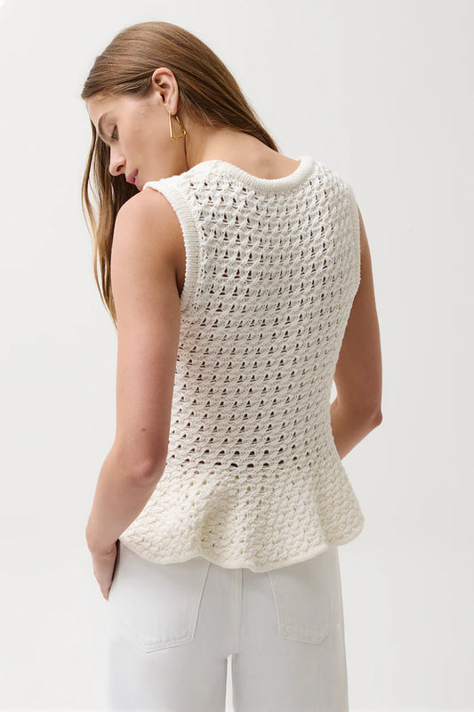 Pistola Anna Peplum Sweater Tank, scoop neckline with a flattering peplum shape, sleeveless open weave knit top, women's clothing
