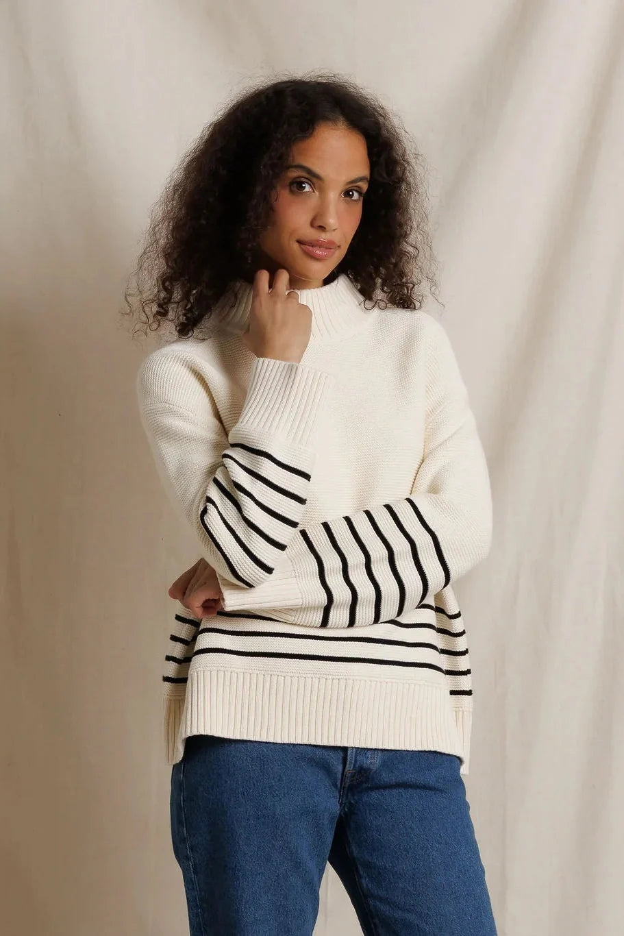 Perfect White Tee Elsie 100% Cotton Turtleneck Sweater, high neck sweater, sweater, women's clothing