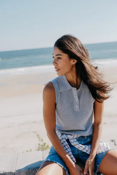 Perfect White Tee Fran Pointelle Collar Tank, tank polo, pointelle sweater knit, women's clothing