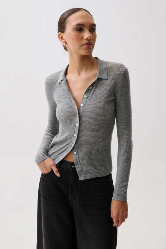 Pistola Korey Featherweight Cardi, lightweight merino blend cardigan, ribbed knit cardigan with button-front closure and polo collar, women's clothing