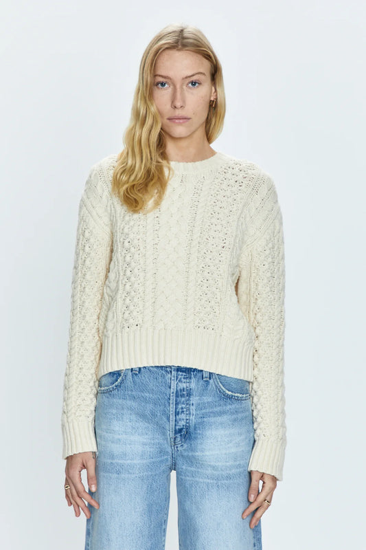 Pistola Quinn Shrunken Fisherman Sweater, cropped sweater, fisherman sweater, cable knit sweater, women's clothing
