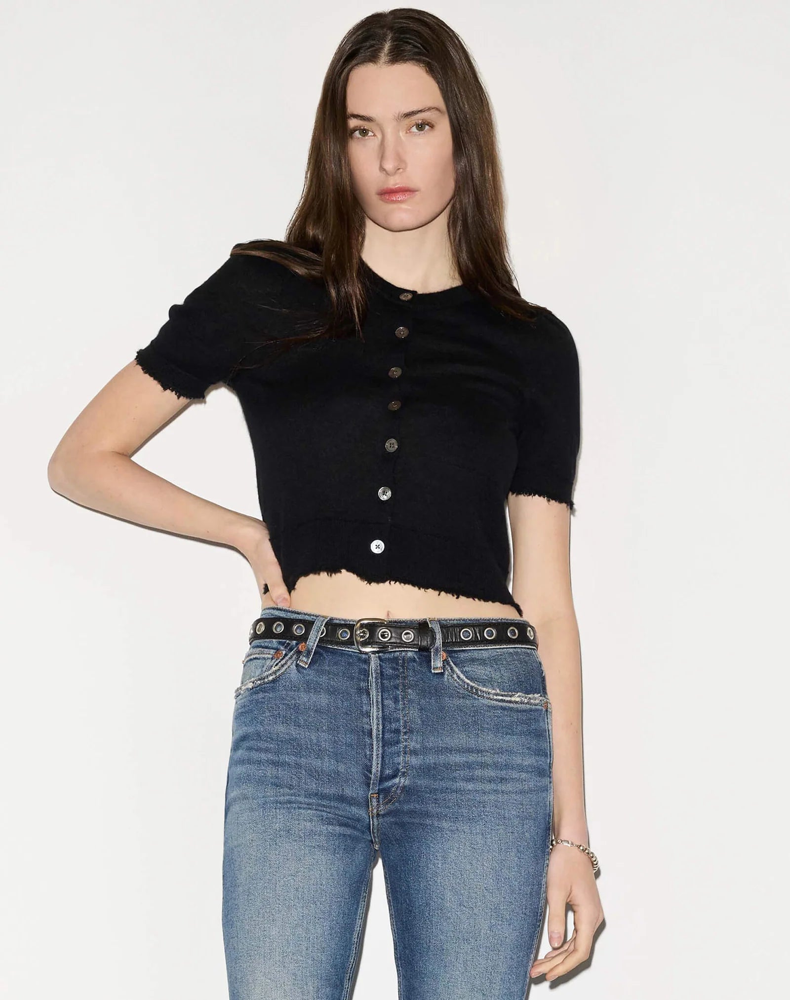 RE/DONE The Drift Cashmere Cardigan, short sleeved cardigan sweater, cashmere cardigan, women's clothing