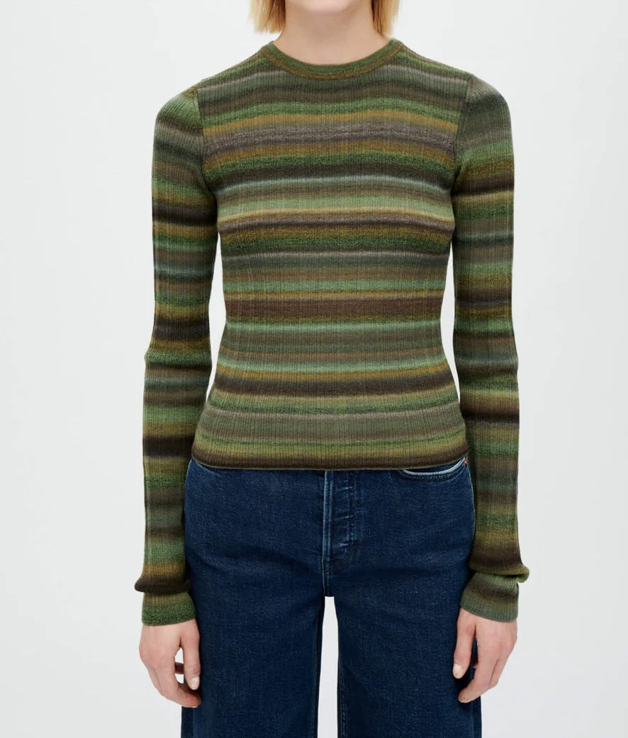 RE/DONE Long Sleeve Space Dye Rib Crewneck, long sleeved crewneck shirt, knit shirt, striped shirt, women's clothing