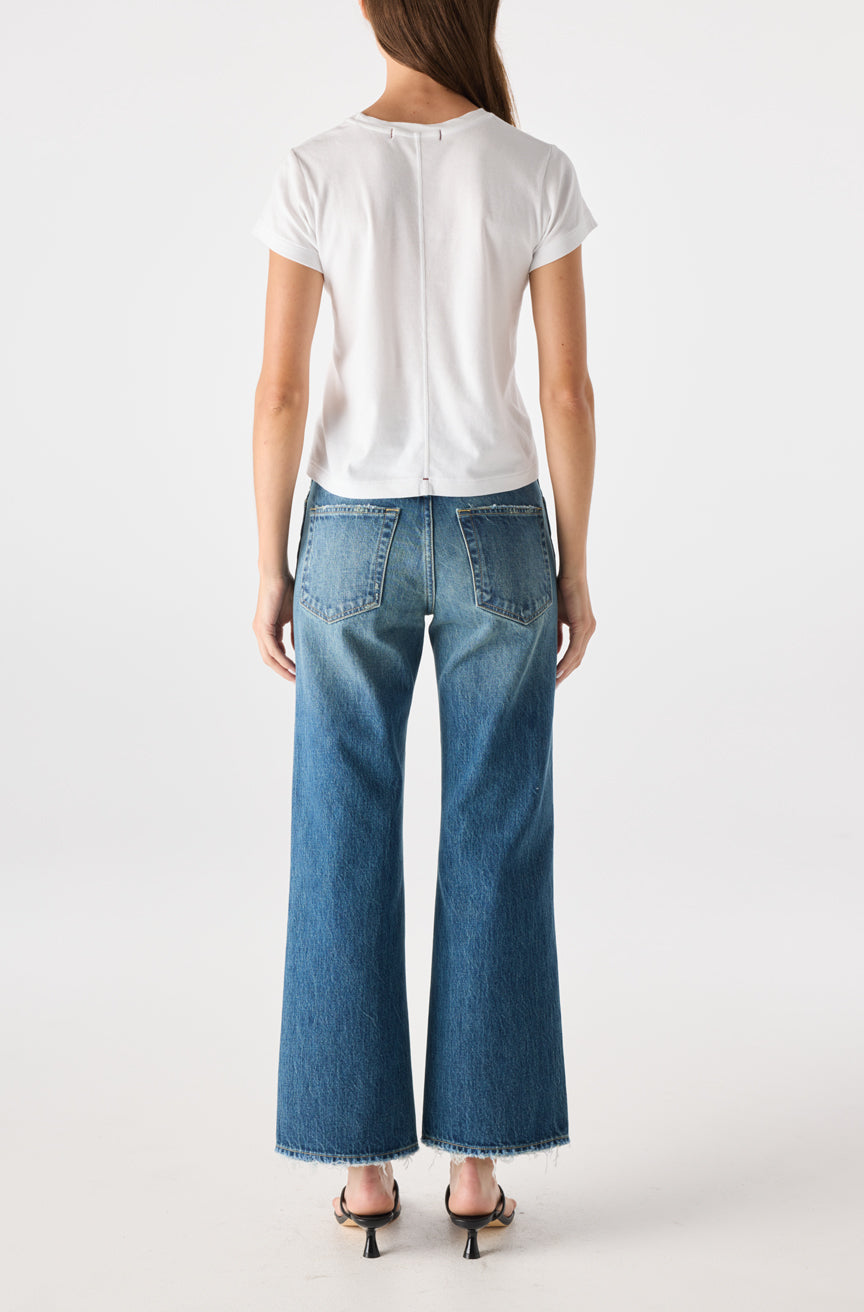 AMO Robbie in Lull, Mid rise with a relaxed fit through the hip, this jean features a subtle, easy flare and a cropped length, women's clothing