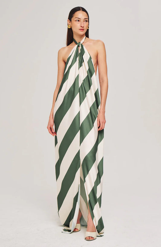 Ronny Kobo Chantell Dress, halter dress, long dress, striped dress, open back dress, women's clothing