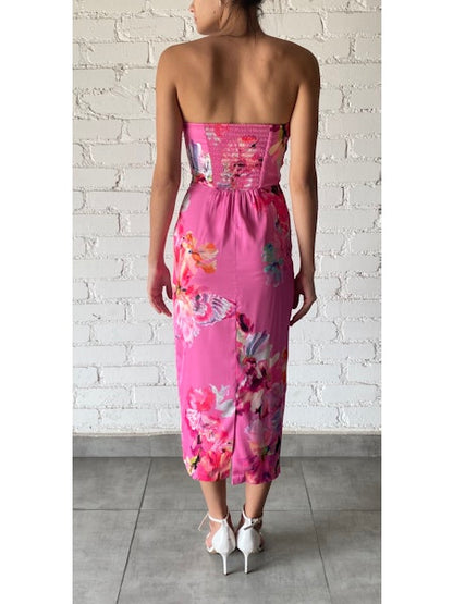 Rococo Sand Strapless Midi Dress, strapless dress, pink floral dress, midi dress, women's clothing