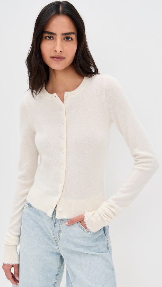RE/DONE Cashmere Crewneck Cardigan, cardigan sweater, sweater, cashmere sweater, women's clothing